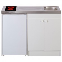 KITCHENETTE EVIER INOX REVERSIBLE 1 CUVE 140CM DOMINO VITRO MAN MINUTERIE MEUBLE 2 PORTES FRIGO 4*