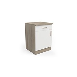 MEUBLAS BAS 60CM BLANC/CHENE 1PORTE 1 TIROIR ORIGAN