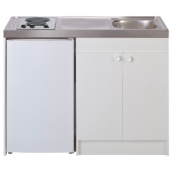 KITCHENETTE EVIER INOX REVERSIBLE 1 CUVE 140CM DOMINO ELEC MEUBLE 2 PORTES FRIGO 4*