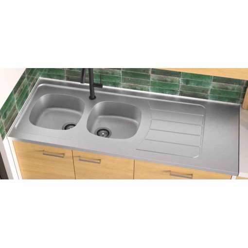 Evier cuisinette 120cm 2 vasques et égoutoir