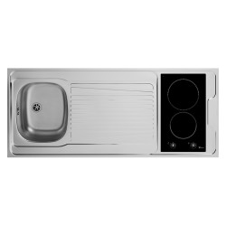 KITCHENETTE EVIER INOX REVERSIBLE 1 CUVE 140CM DOMINO INDUCTION MANETTE MEUBLE 2 PORTES  FRIGO 4*