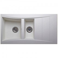 Évier 1,5 cuves 100 x 53 cm+ égouttoir Wave granité blanc WAVE105GB...
