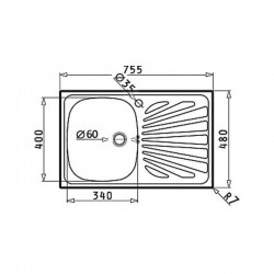 Évier 1 cuve + égouttoir CRETA MargaritaANTIRAYURE cuve à gauche L 75,5 x P 48 cm