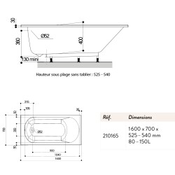 BAIGNOIRE AXESS 160*70 60L AUQARINE