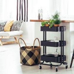 DESSERTE NOIRE 3 NIVEAUX AVEC PANIERS METAL ET ROULETTES