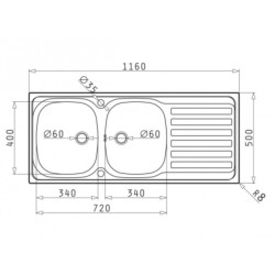 Évier 2 cuves + égouttoir JADE cadre bois 120x60  cm