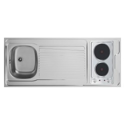 KITCHENETTE EVIER INOX REVERSIBLE 1 CUVE 140CM DOMINO ELEC MEUBLE 2 PORTES  FRIGO 4*