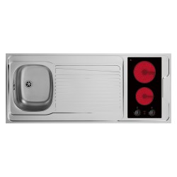KITCHENETTE EVIER INOX REVERSIBLE 1 CUVE 140CM DOMINO VITRO MAN MINUTERIE MEUBLE 2 PORTES  FRIGO 4*
