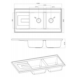 Evier noir bio composite 120x60cm a poser