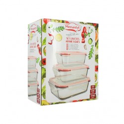 Lot 3 récipients en verre rectangulaires avec clips de fermeture pour conservation alimentaire